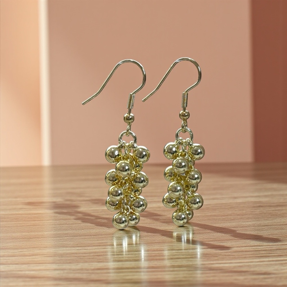 Hera Chic Gold Beaded Cluster Earrings Hypoallergenic